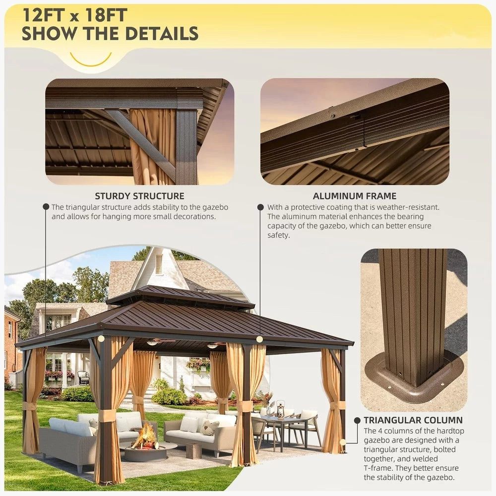12'x18' Hardtop Gazebo with Galvanized Steel Double Roof & Aluminum Frame L15515