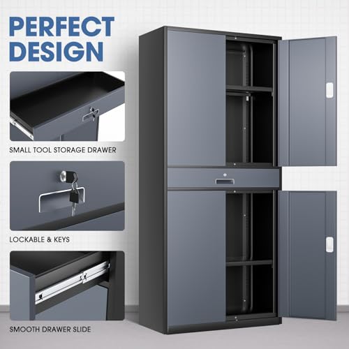 71'' Gray Metal Storage Cabinet with 1 Drawer and Adjustable Shelves G3486