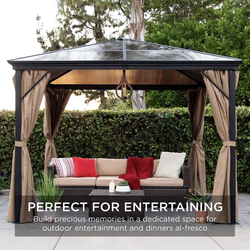 10x10ft Hardtop Gazebo with Side Curtains, Netting H551