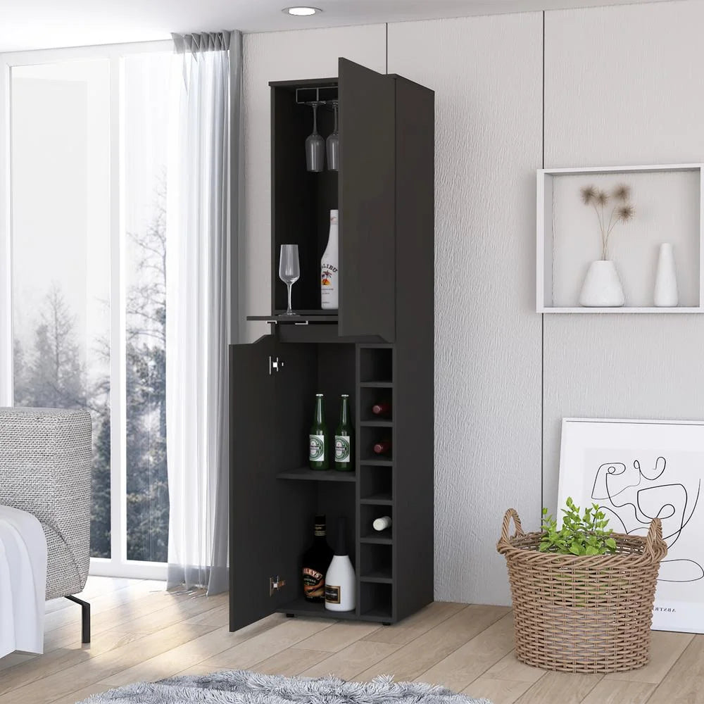 Tall Black Wengue Engineered Wood Bar Cabinet J94077