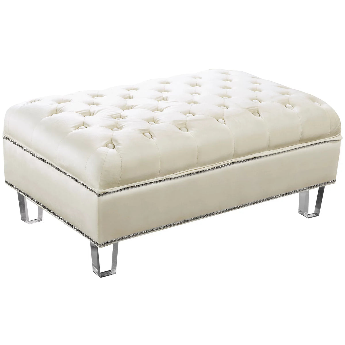 Cream Velvet Ottoman A5490