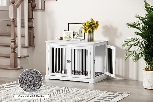 White Dog Crate Furniture with Cushion S121695