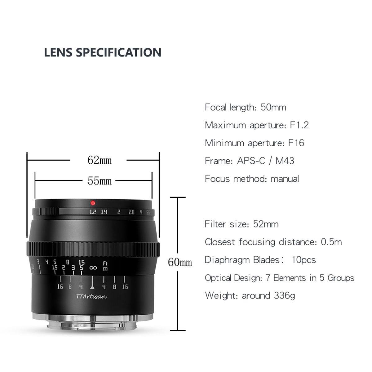 50mm f/1.2 APS-C Lens for MFT Mount Cameras X775988