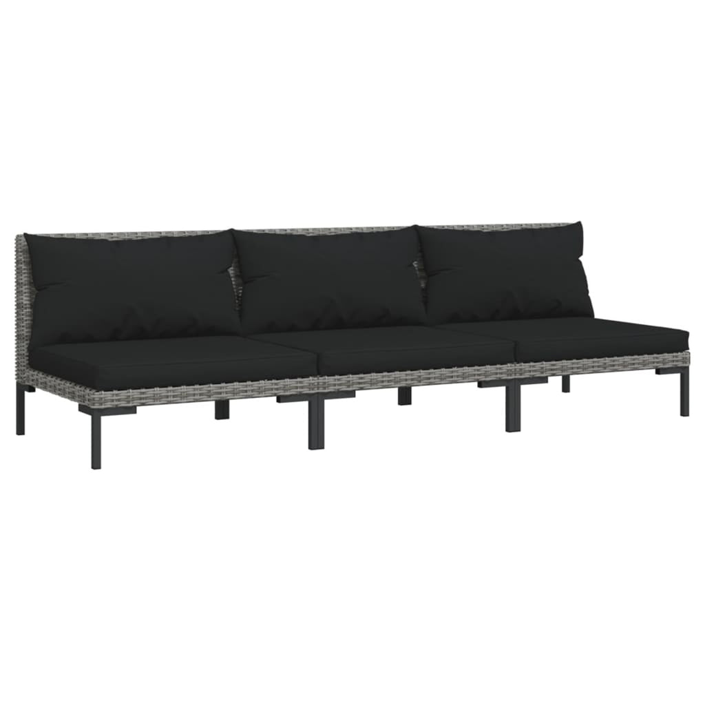 3 Piece Poly Rattan Dark Gray Sectional Sofa Set with Cushions K222
