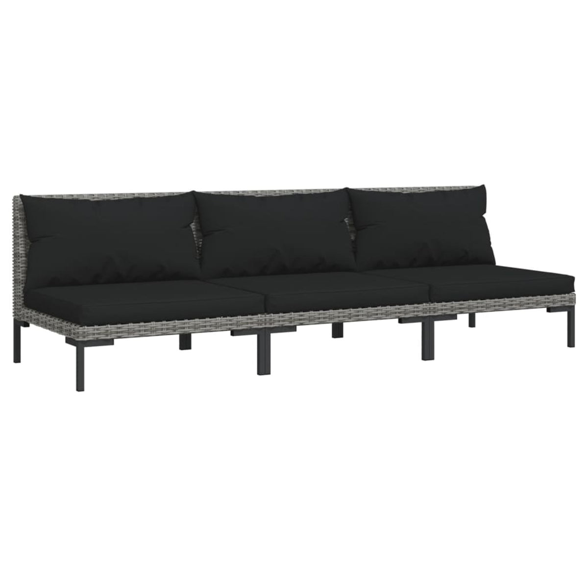 3 Piece Poly Rattan Dark Gray Sectional Sofa Set with Cushions K222