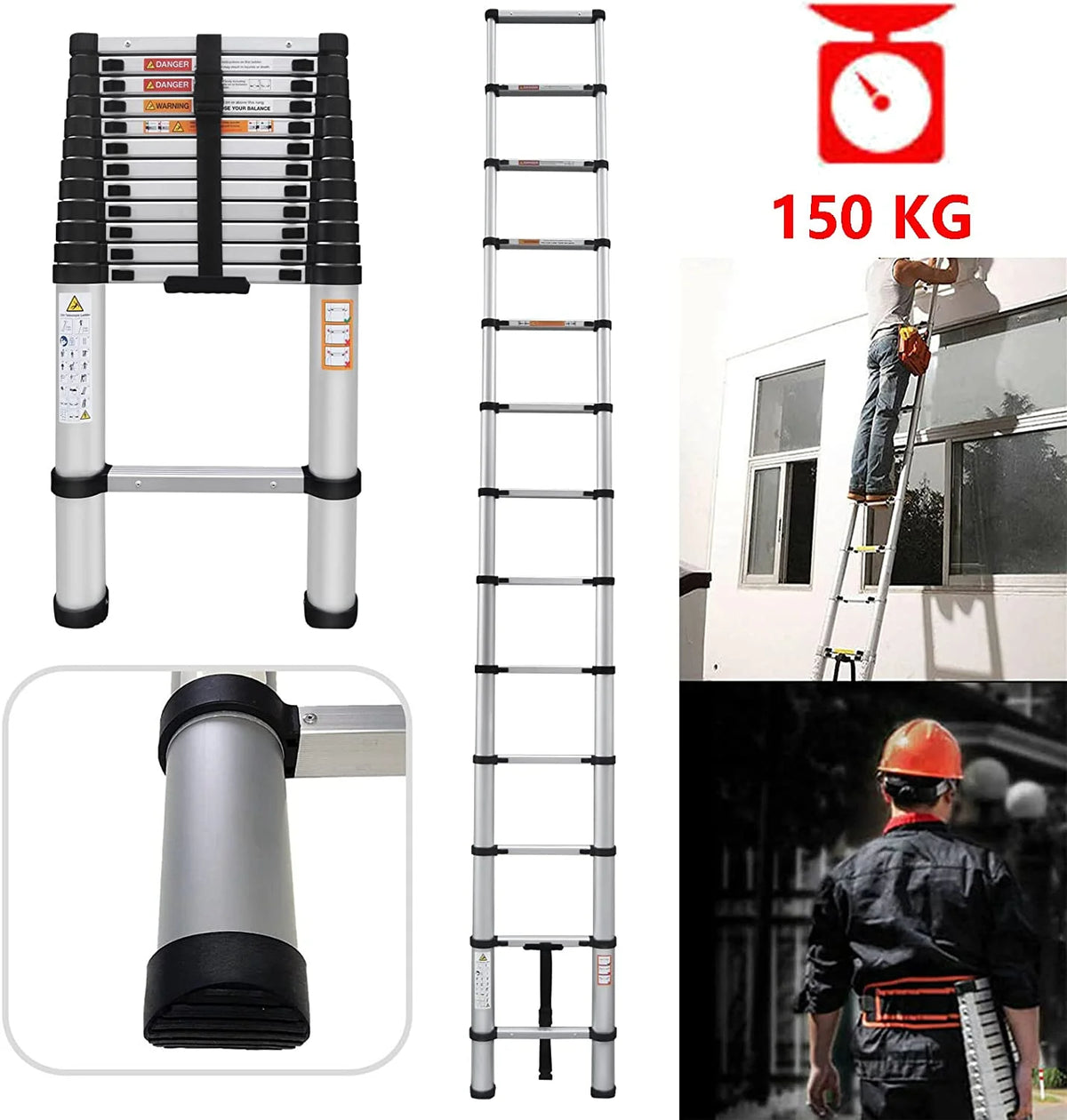 Telescoping Ladder 16FT Aluminum Folding Ladder 330lb Capacity E7715