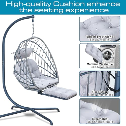 Hanging Egg Chair with Stand and Leg Rest Rattan Wicker Swing Hammock Chair T813