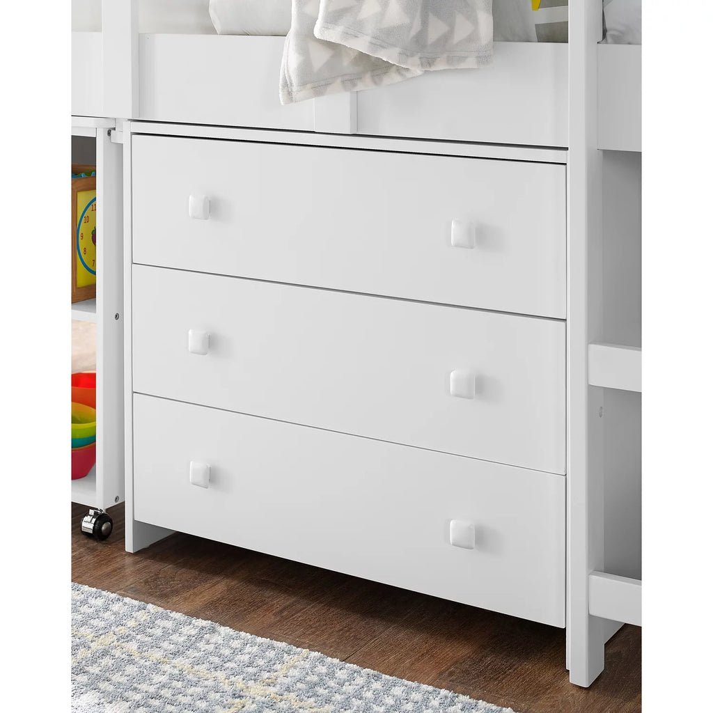 White Twin Size Low Loft Bed with Desk and Storage U72856