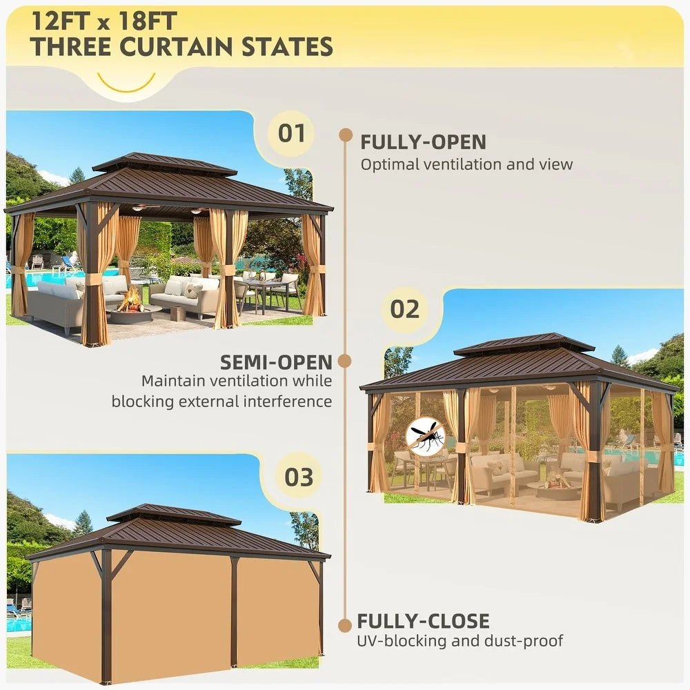12'x18' Hardtop Gazebo with Galvanized Steel Double Roof & Aluminum Frame L15515
