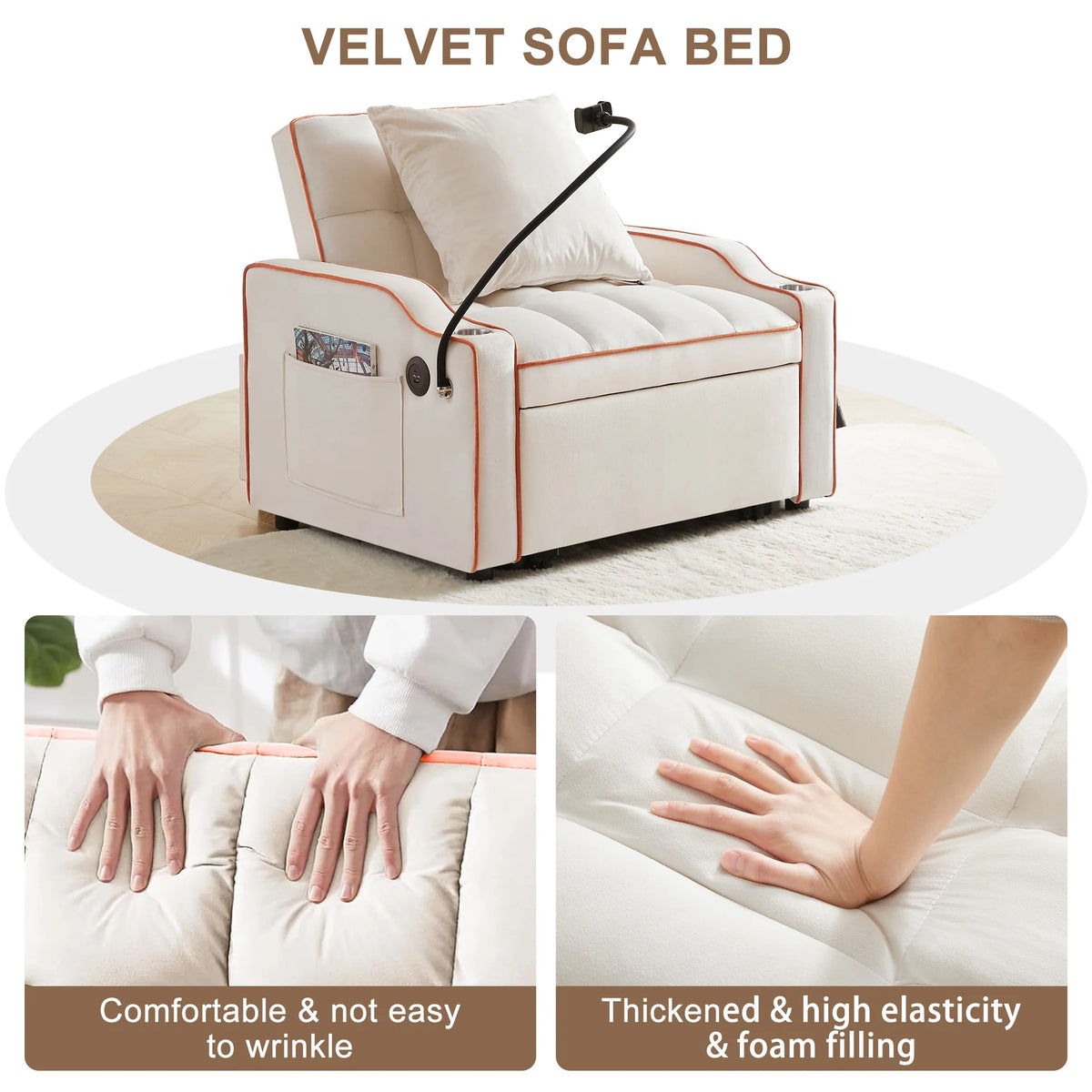 Beige Sleeper Chair Bed O17799