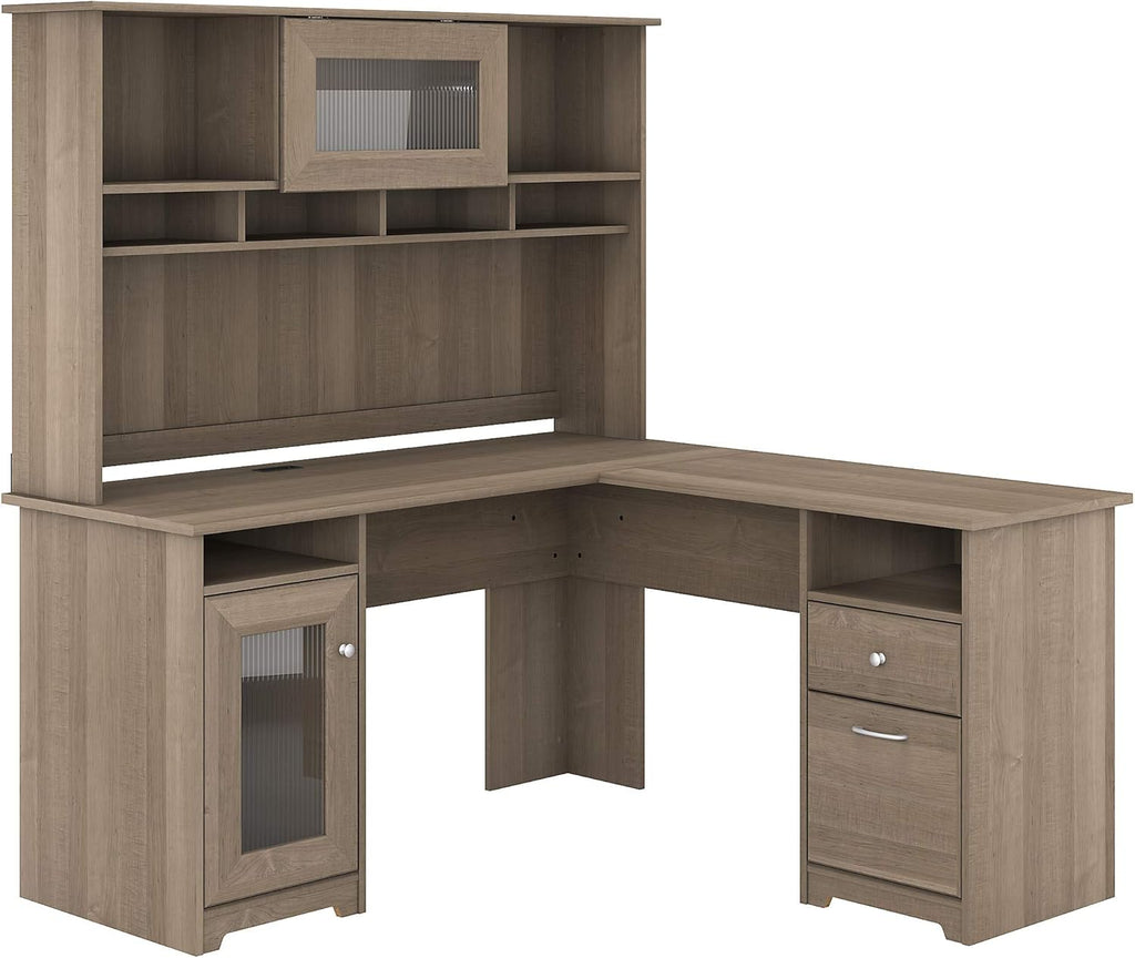 L Shape Desk with Hutch, 60W, Ash Gray H9737