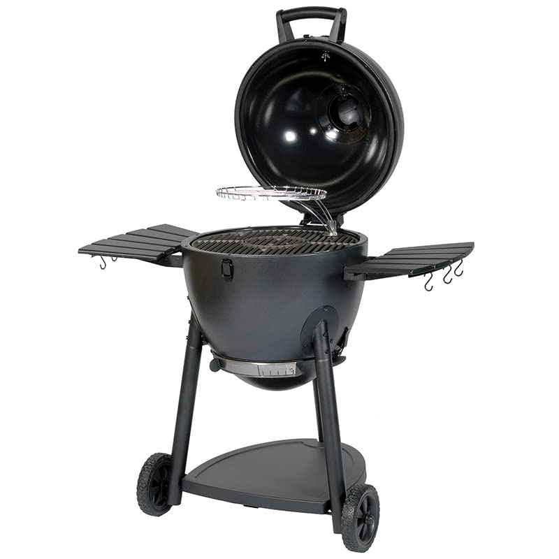 Kamado Charcoal Grill and Smoker with Cast Iron Grates and Locking Lid in Graphite U39342