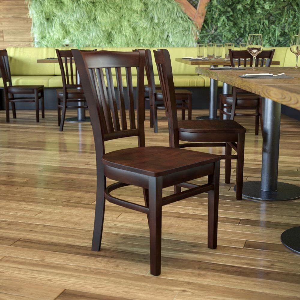 Walnut Wood Vertical Slat Back Chair with Black Vinyl Seat J59014