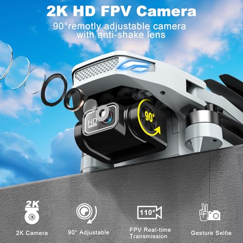 2K HD FPV Drone with Camera, Brushless Motor, 2 Batteries, Foldable N729819