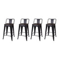 Black 24 inch Low Back Metal Barstool with Dark Wood Seat, Set of 4 G3757