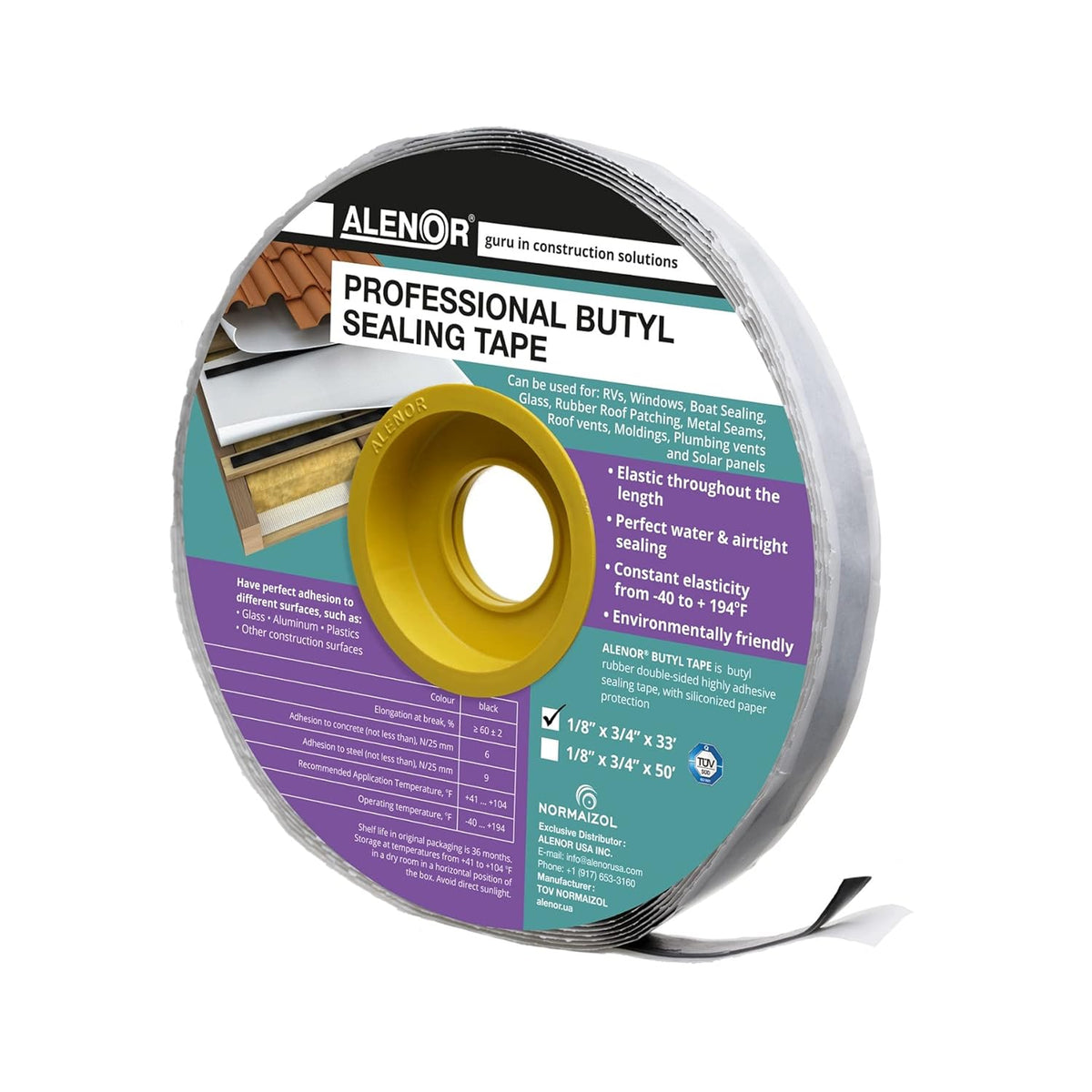 Butyl Rubber Tape 1/8'' x 3/4 x 33 Feet D614