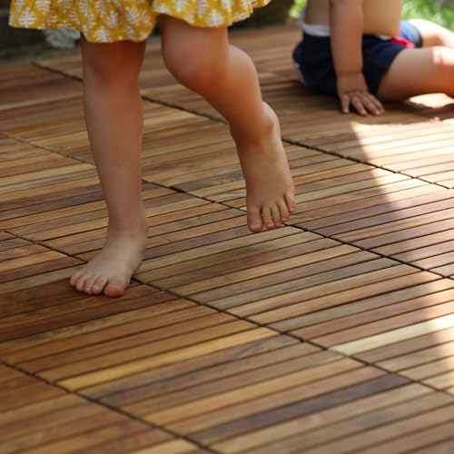 Interlocking Flooring Tiles in Solid Teak Wood Oiled Finish, Set of 10 I5854