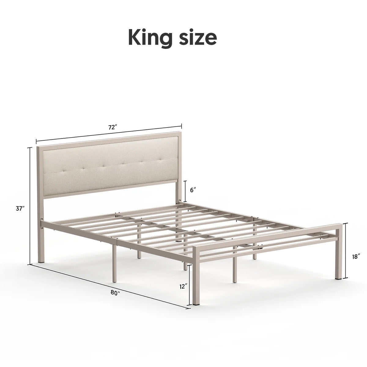 Queen Size Steel Platform Bed Frame with Fabric Headboard K5429
