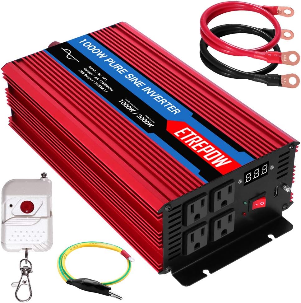 2000 Watt Pure Sine Wave Power Inverter 12V DC to 110V AC Wireless Remote Control M16466