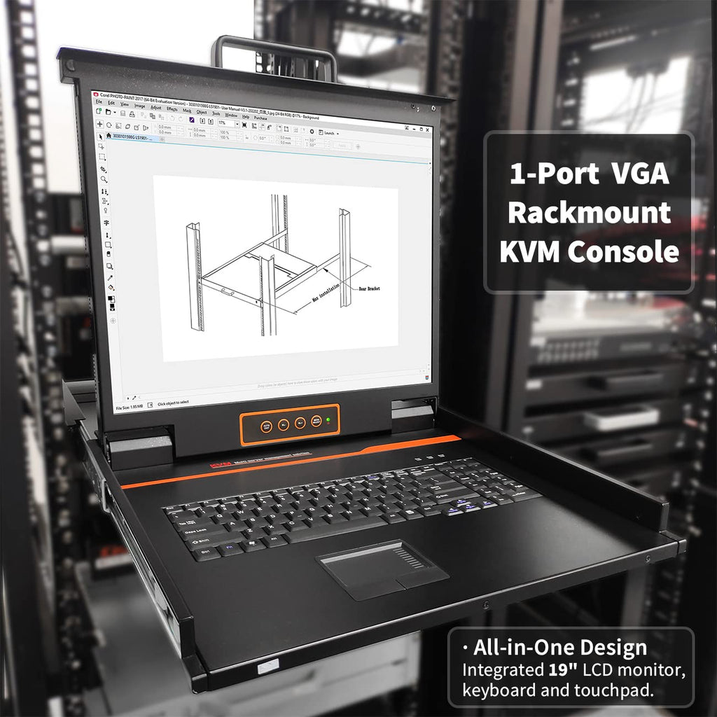 19" LCD Rack Mount KVM Console with Keyboard and Touchpad, 1U, 1280×1024@60Hz K339007