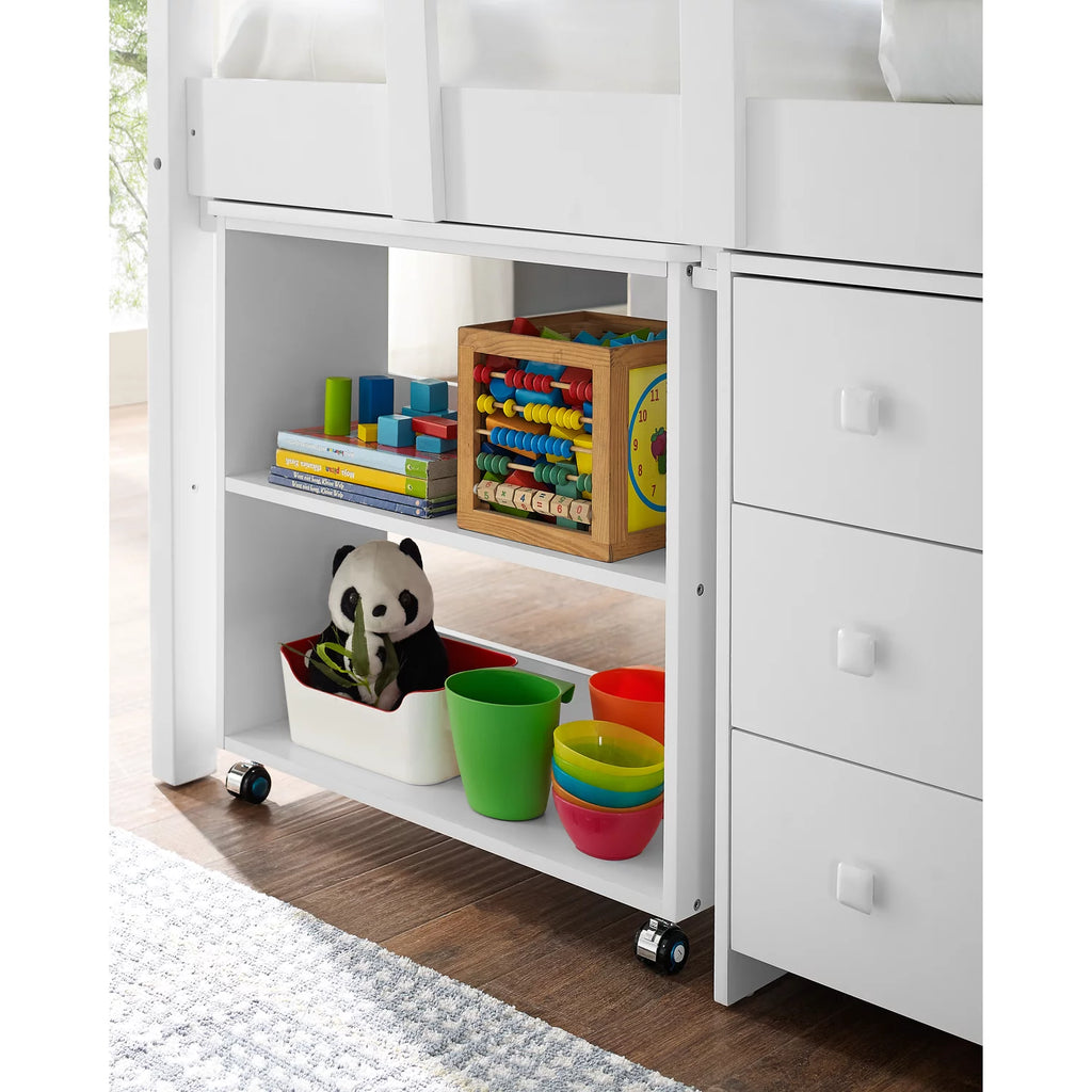 White Twin Size Low Loft Bed with Desk and Storage U72856