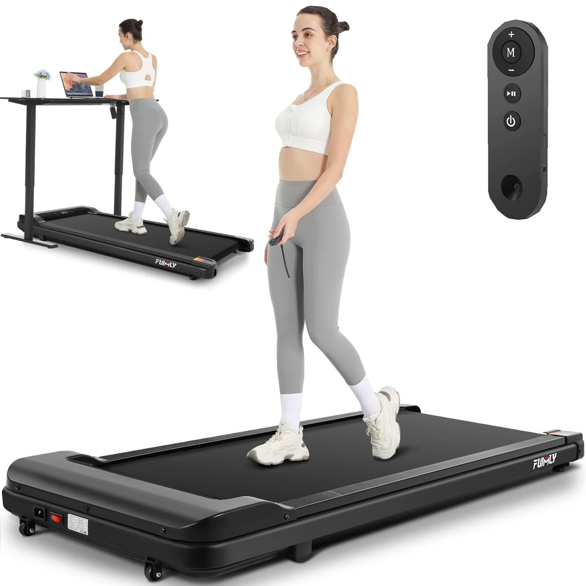 Black Electric Walking Pad Treadmill with Remote Control L4343