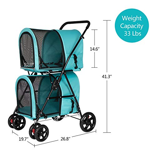 Grey Double Pet Stroller with 4 Wheels and 2 Detachable Carrier Cages B2258