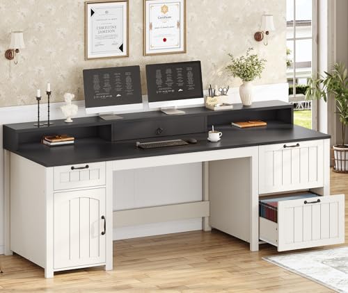 White 63" Wood Desk with File Drawer and Monitor Stand H89107
