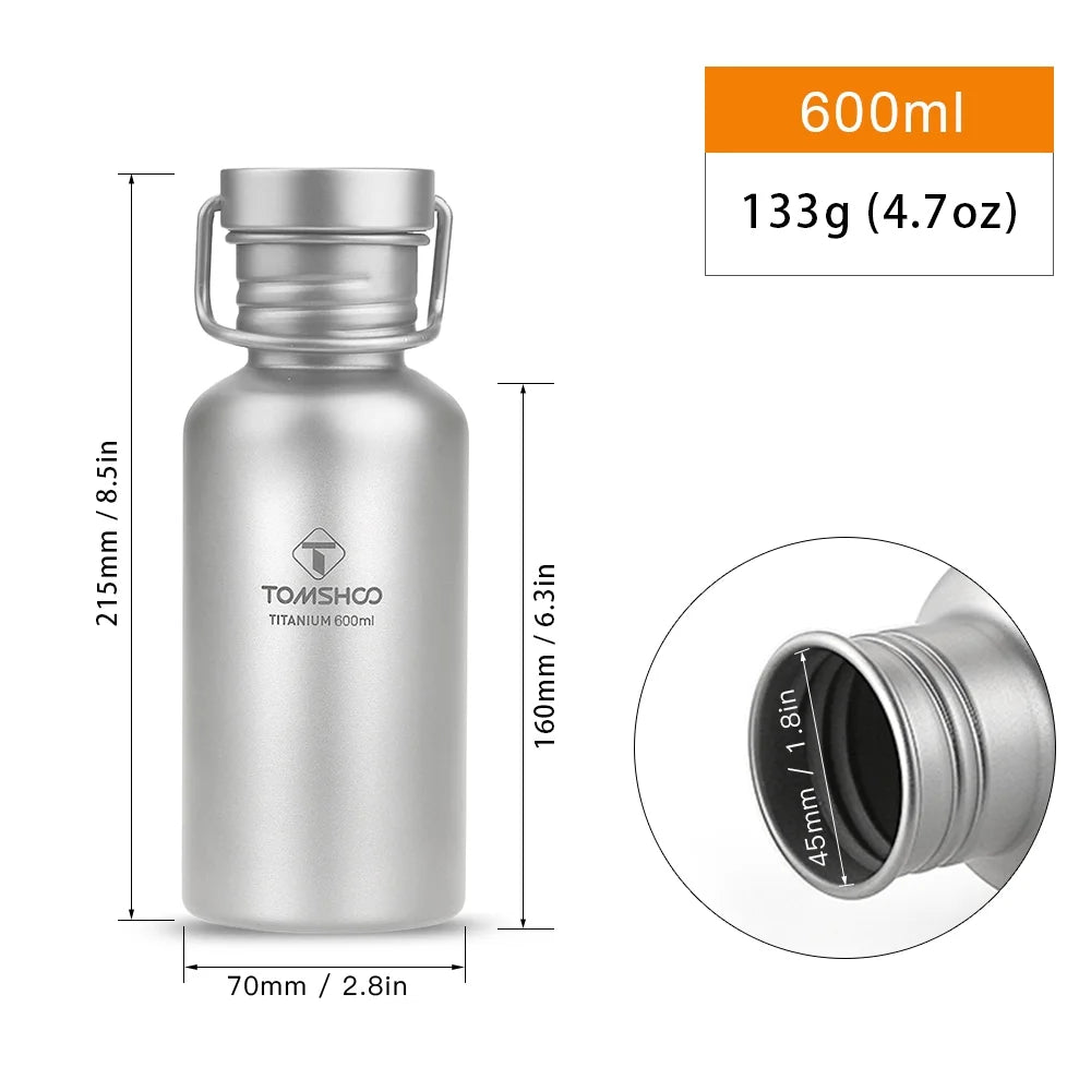 600ml Full Titanium Water Bottle with Extra Lid Ultralight E618