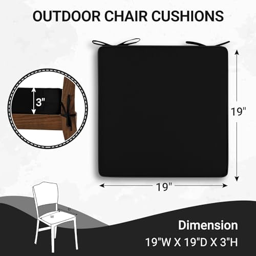 Black 19" x 19" x 3" Square Outdoor Chair Cushions Set of 4 with Removable Cover L763