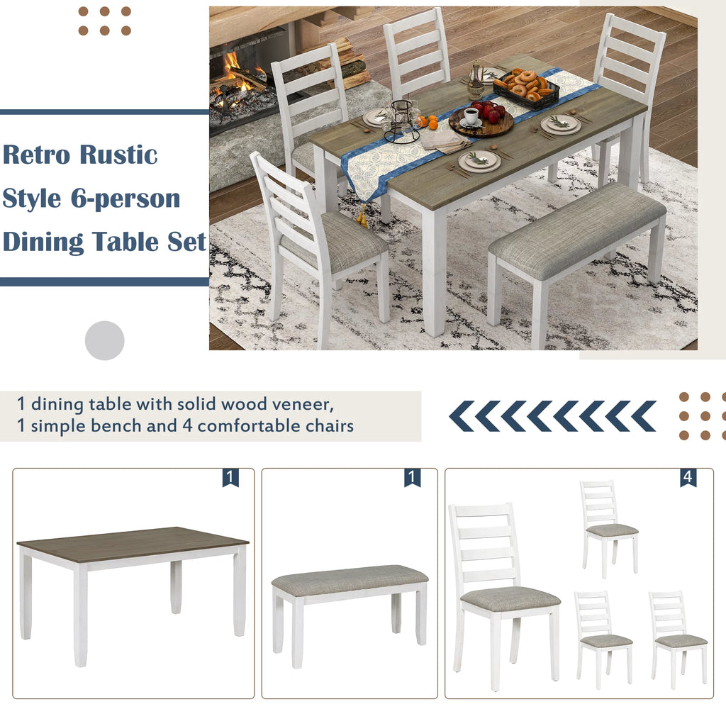 6-Piece Dining Table Set with 4 Upholstered Chairs and Bench B29690