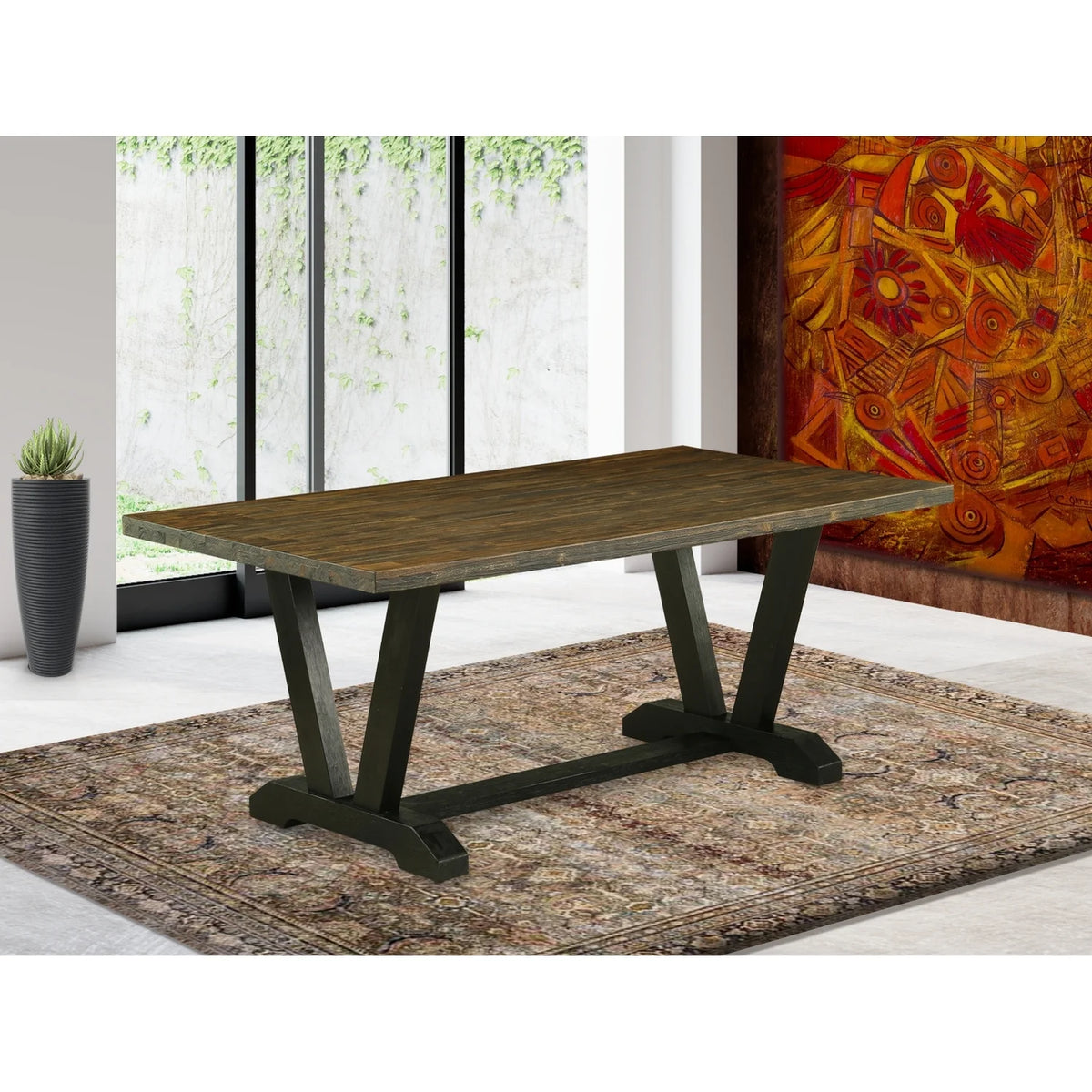 40X72 In Dining Table With Black Leg And Jacobean Top Finish I112