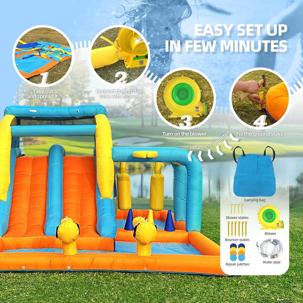 6 in 1 Inflatable Water Slide Bounce House with Air Blower I706