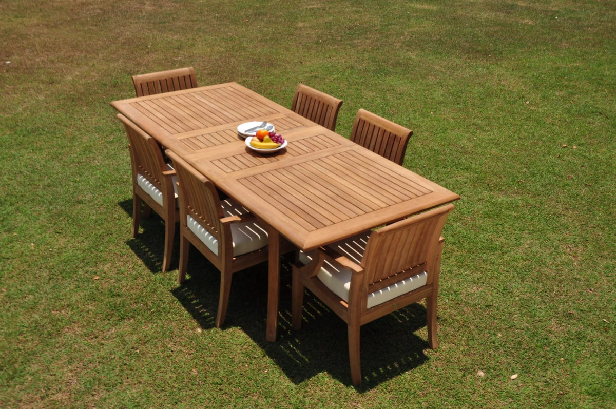 Grade-A Teak 7 Pc 6 Seater Double Extension Dining Set X7398