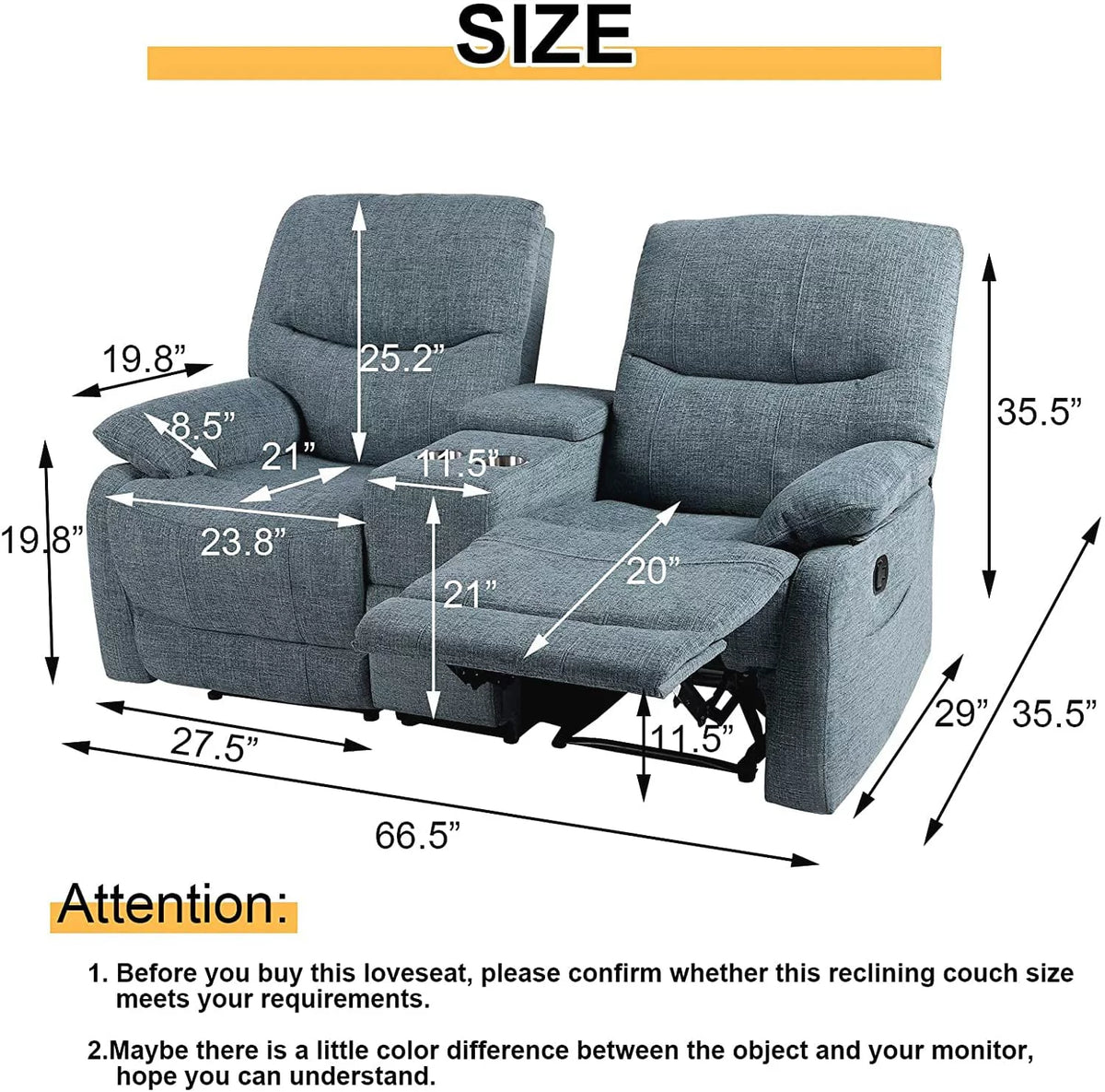 Fabric Reclining Sofa with Console and Cup Holders A357700