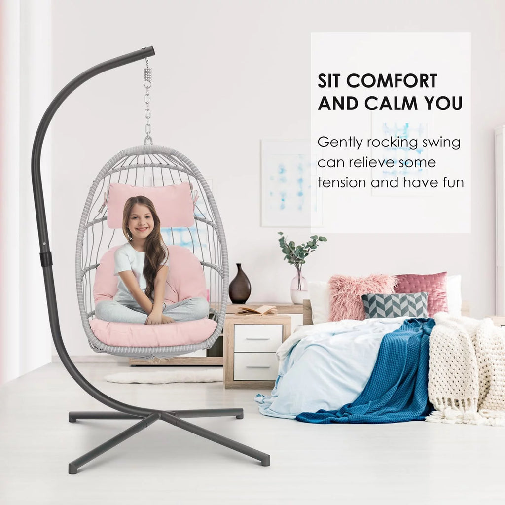 Hanging Egg Chair with Steel Stand and Cushion S319