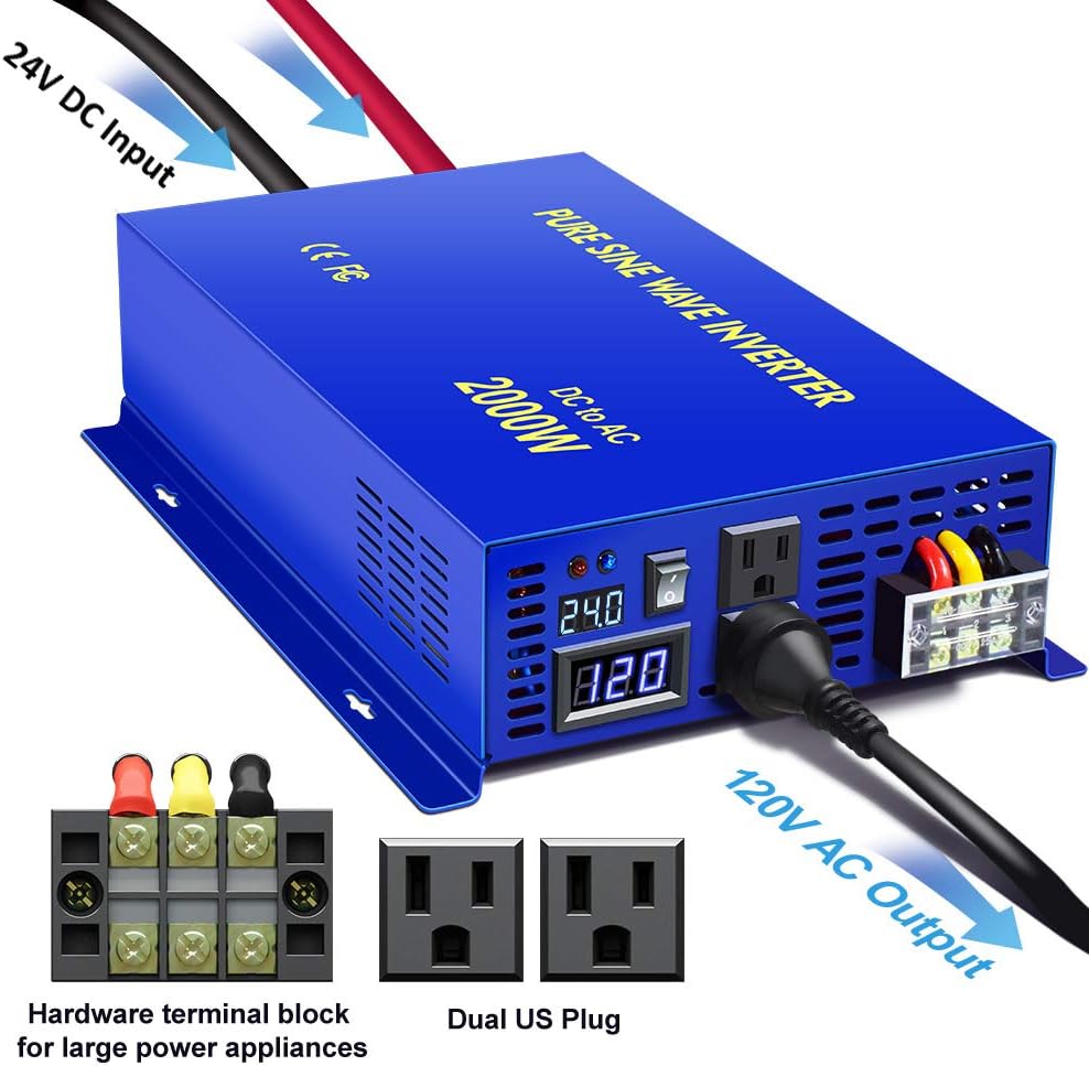2000 Watt Pure Sine Wave Power Inverter 24V DC to 120V AC L40648