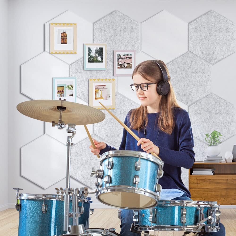 12 Pack Self adhesive Hexagon Acoustic Panels Sound Proof Foam Panels, Grey S648593