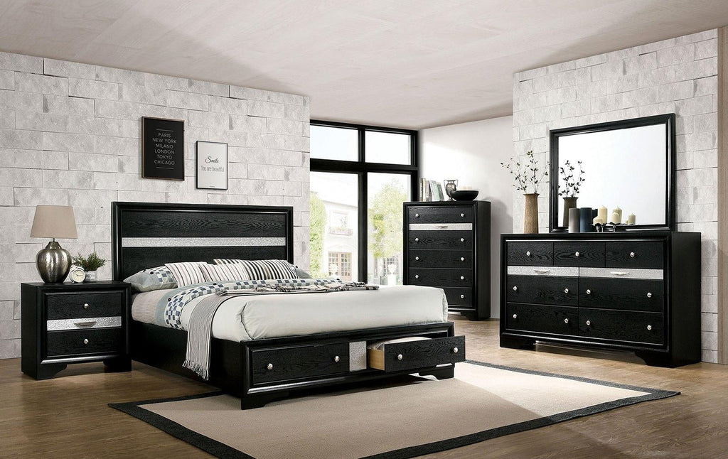 Black Solid Wood Queen Bedroom Set 6pcs O4401