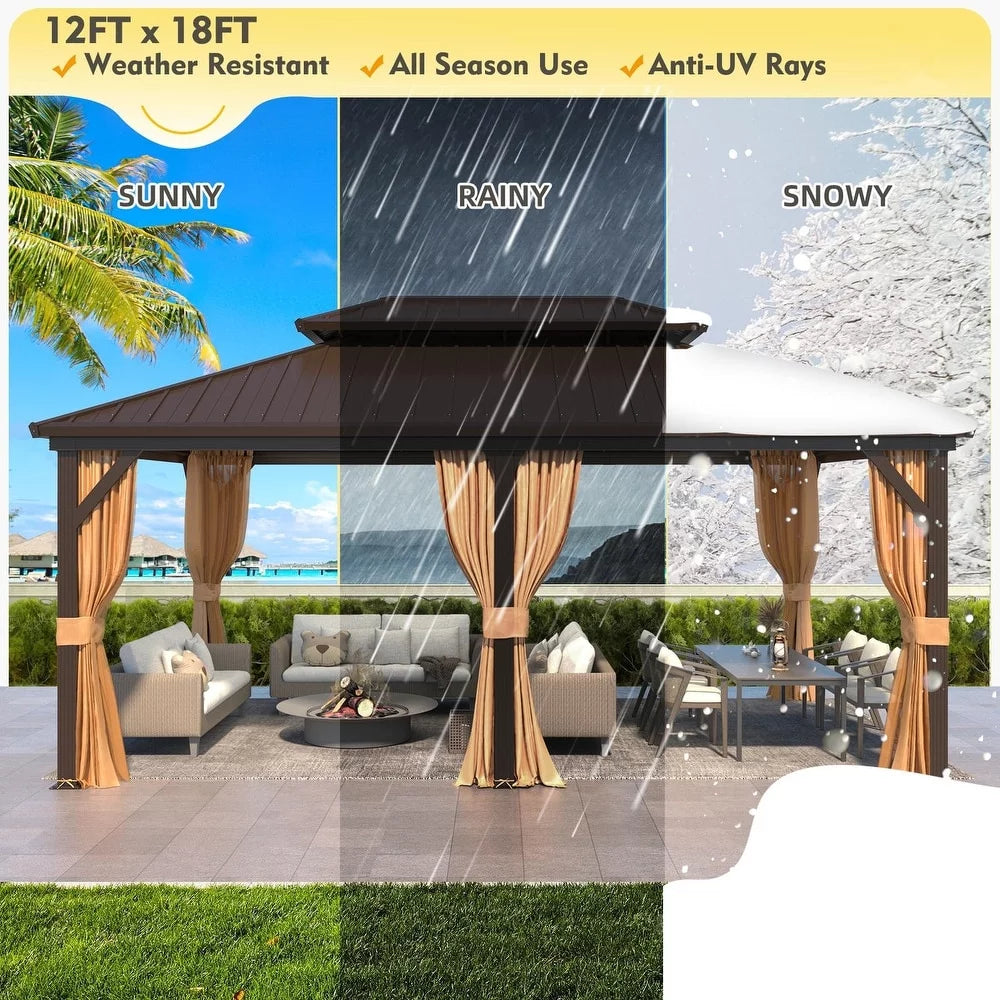 12'x18' Hardtop Gazebo with Galvanized Steel Double Roof & Aluminum Frame L15515