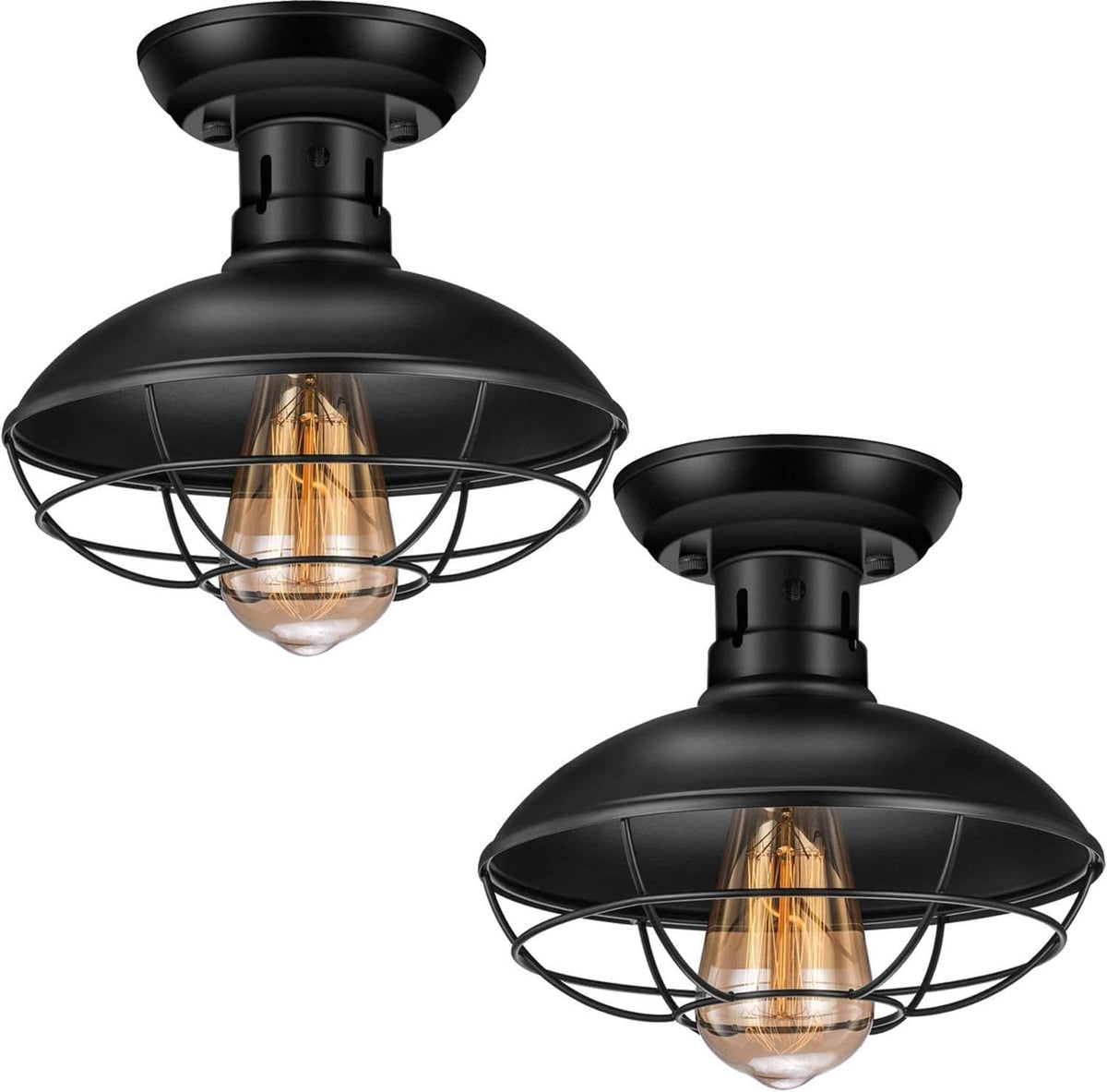 Black Metal Cage Flush Mount Ceiling Light Fixture 1 Pack L8072