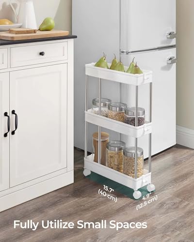 3-Tier Rolling Storage Cart with 6 Hooks, Steel Frame, Dove Gray W41427