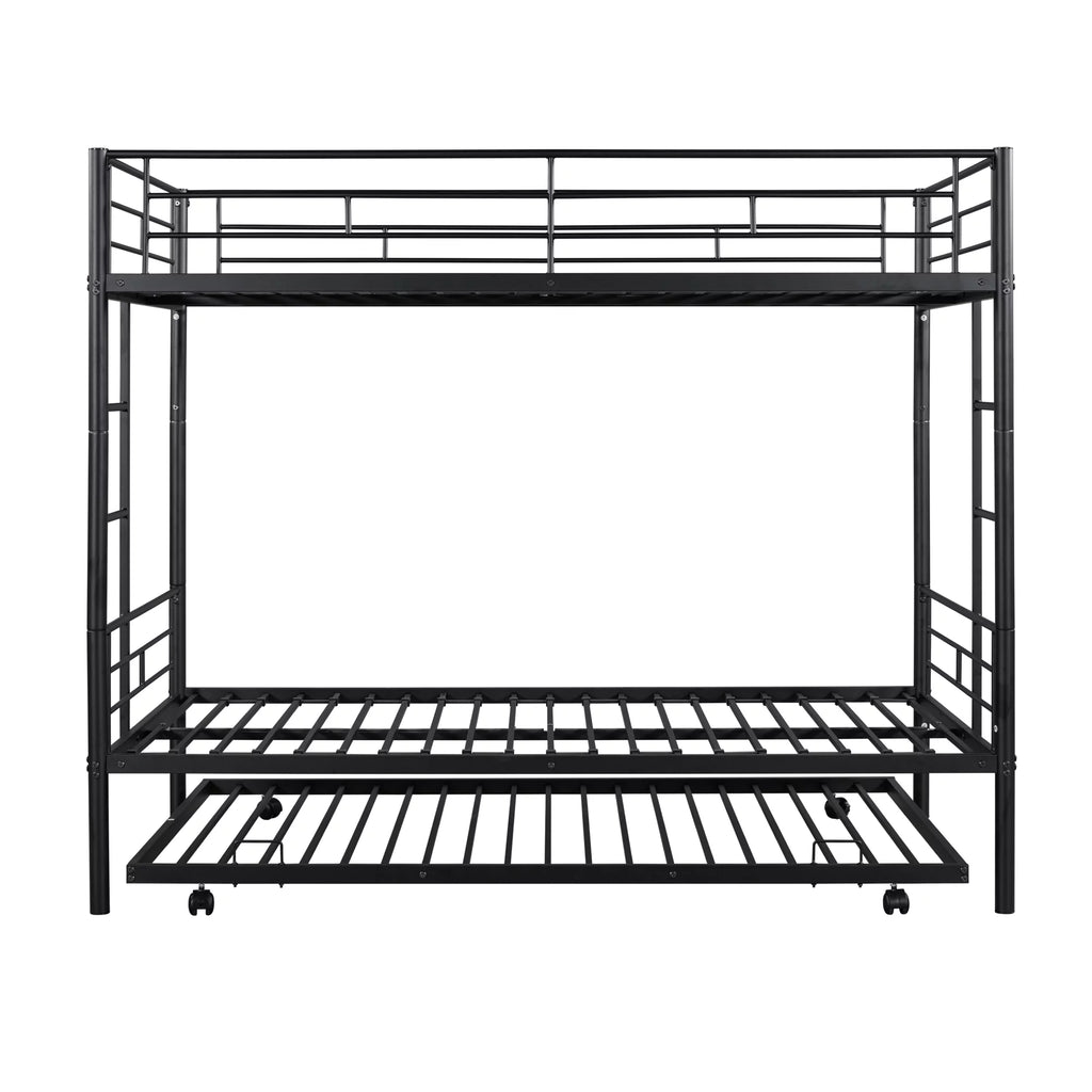 Twin over Twin Black Metal Bunk Bed with Trundle R40987