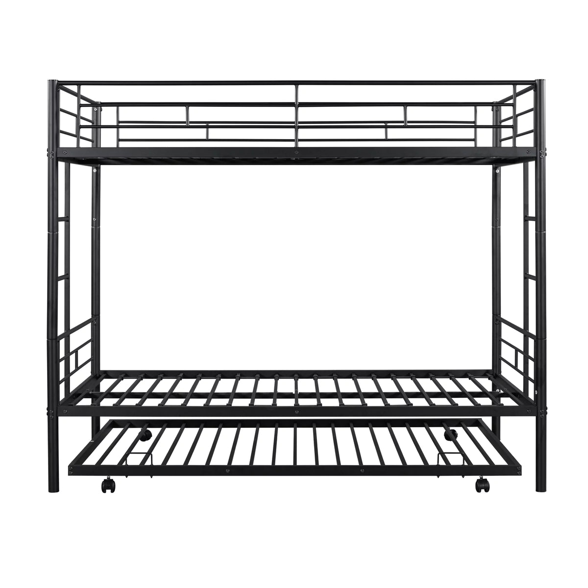 Twin over Twin Black Metal Bunk Bed with Trundle R40987