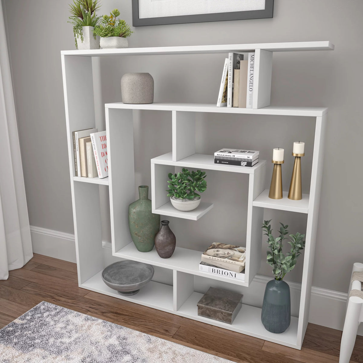 4 Tier White Modern Bookcase V96500