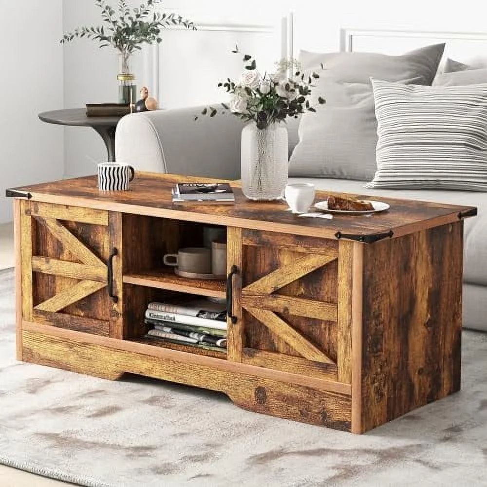 White Coffee Table with Barn Doors A381354