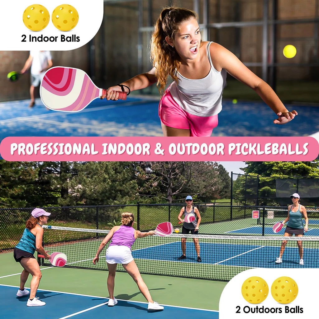 Set of 4 Wooden Pickleball Paddles with Balls and Bag A707500