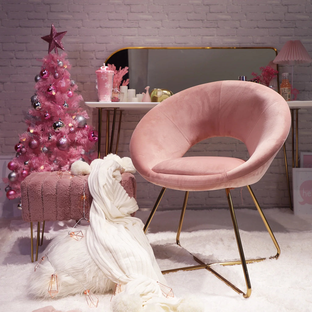 Salmon Pink Velvet Accent Chair Set of 2 with Gold Metal Legs L948