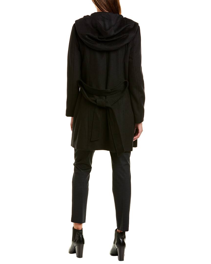 Wool Blend Zip Hooded Coat Black 10 P451