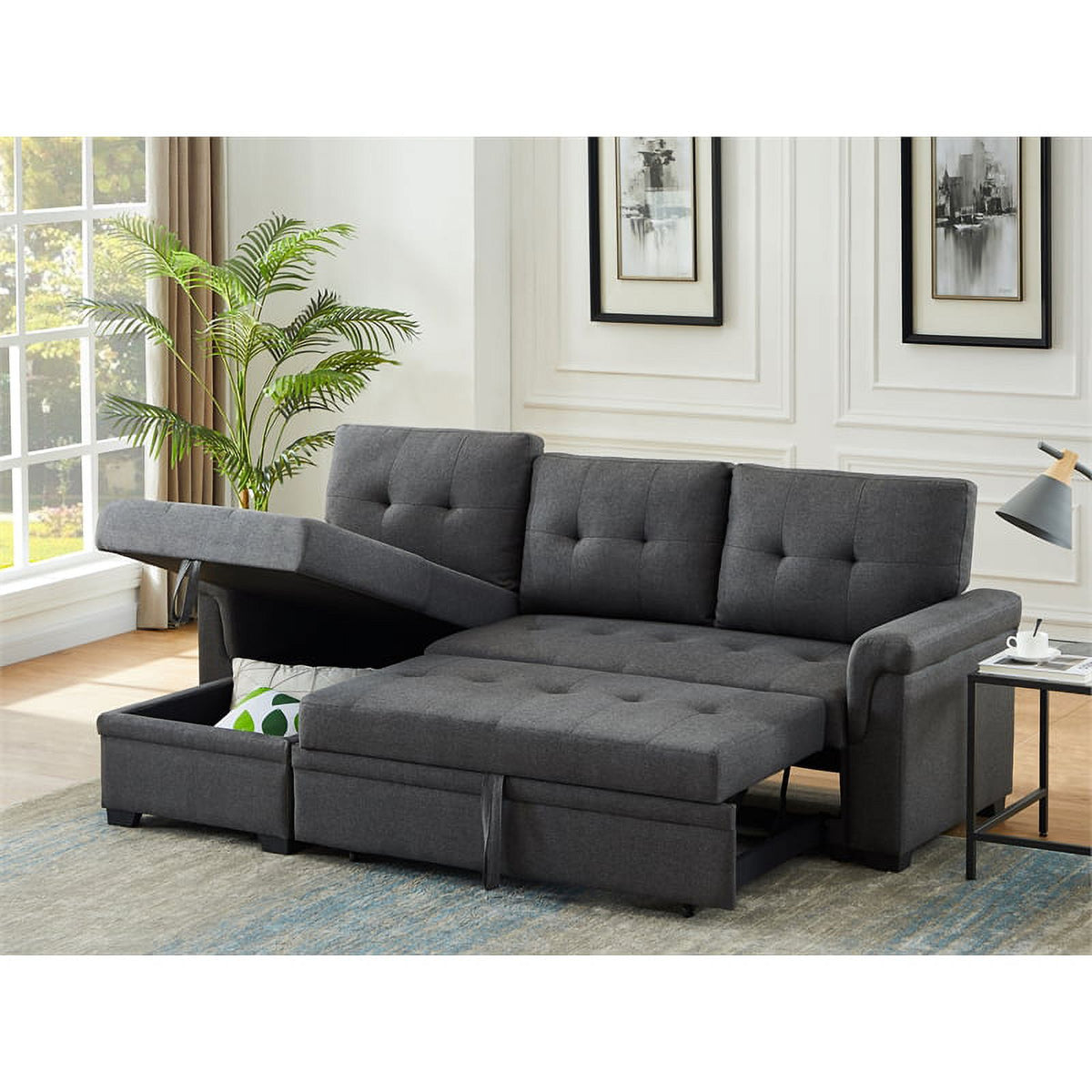 2-Piece Set with Reversible Sleeper Sofa and Coffee Table in Gray J811